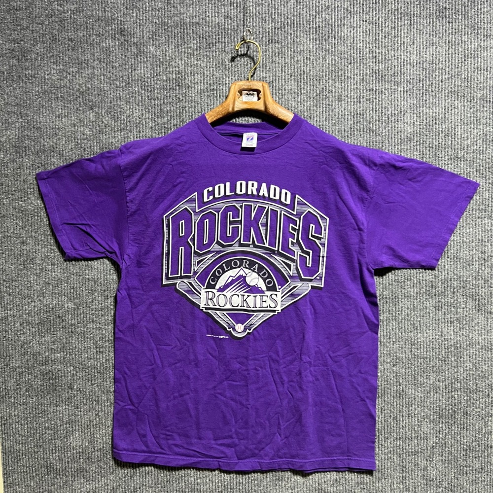 Vintage Logo 7 Colorado Rockies T Shirt Mens XL Purple 1999 MLB Baseball Tee